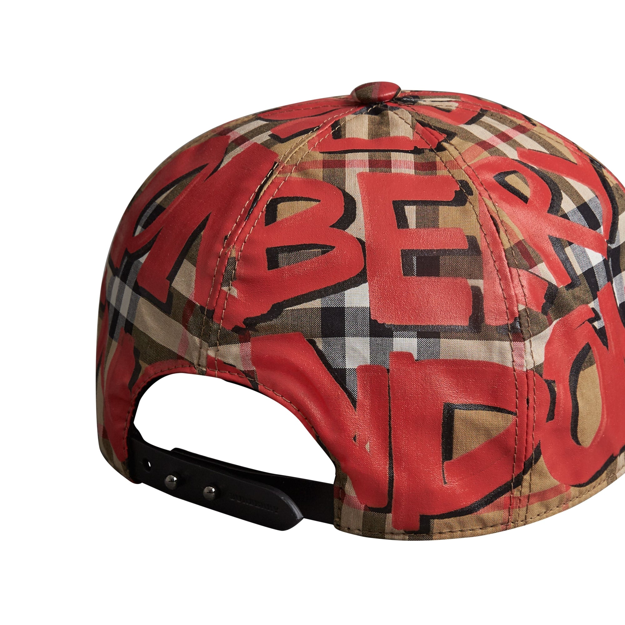 Casquette de baseball à motif Vintage check et imprimé graffiti - Red