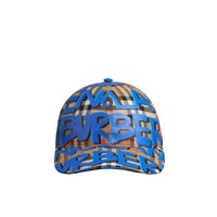 Casquette de baseball à motif Vintage check et imprimé graffiti - Blue