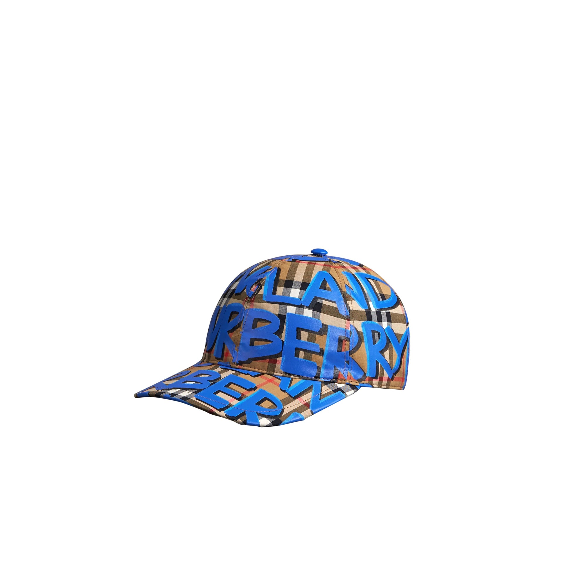 Casquette de baseball à motif Vintage check et imprimé graffiti - Blue