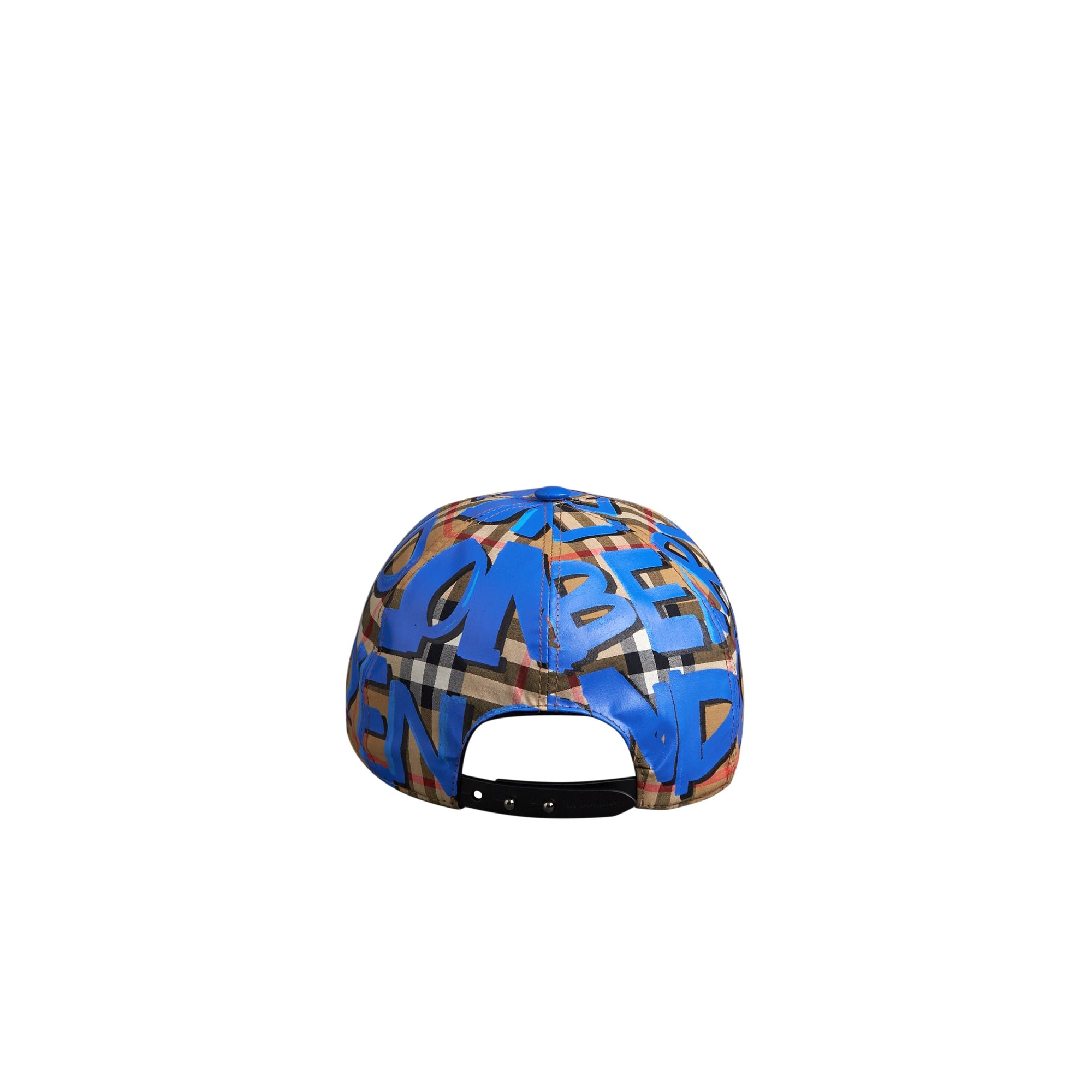 Casquette de baseball à motif Vintage check et imprimé graffiti - Blue