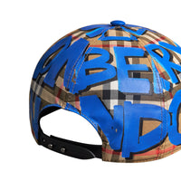 Casquette de baseball à motif Vintage check et imprimé graffiti - Blue
