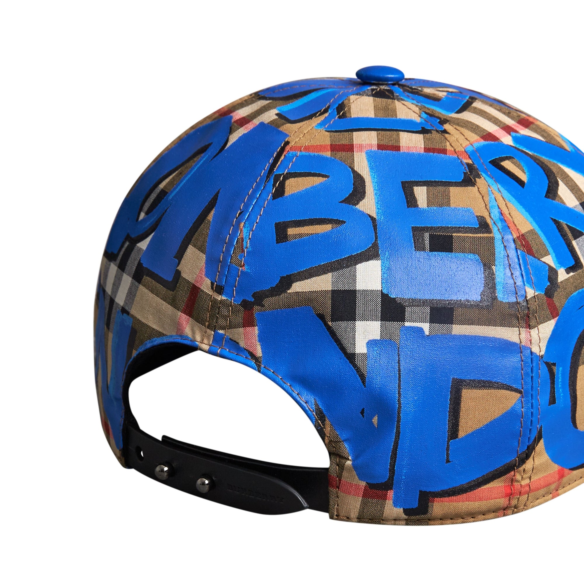 Casquette de baseball à motif Vintage check et imprimé graffiti - Blue