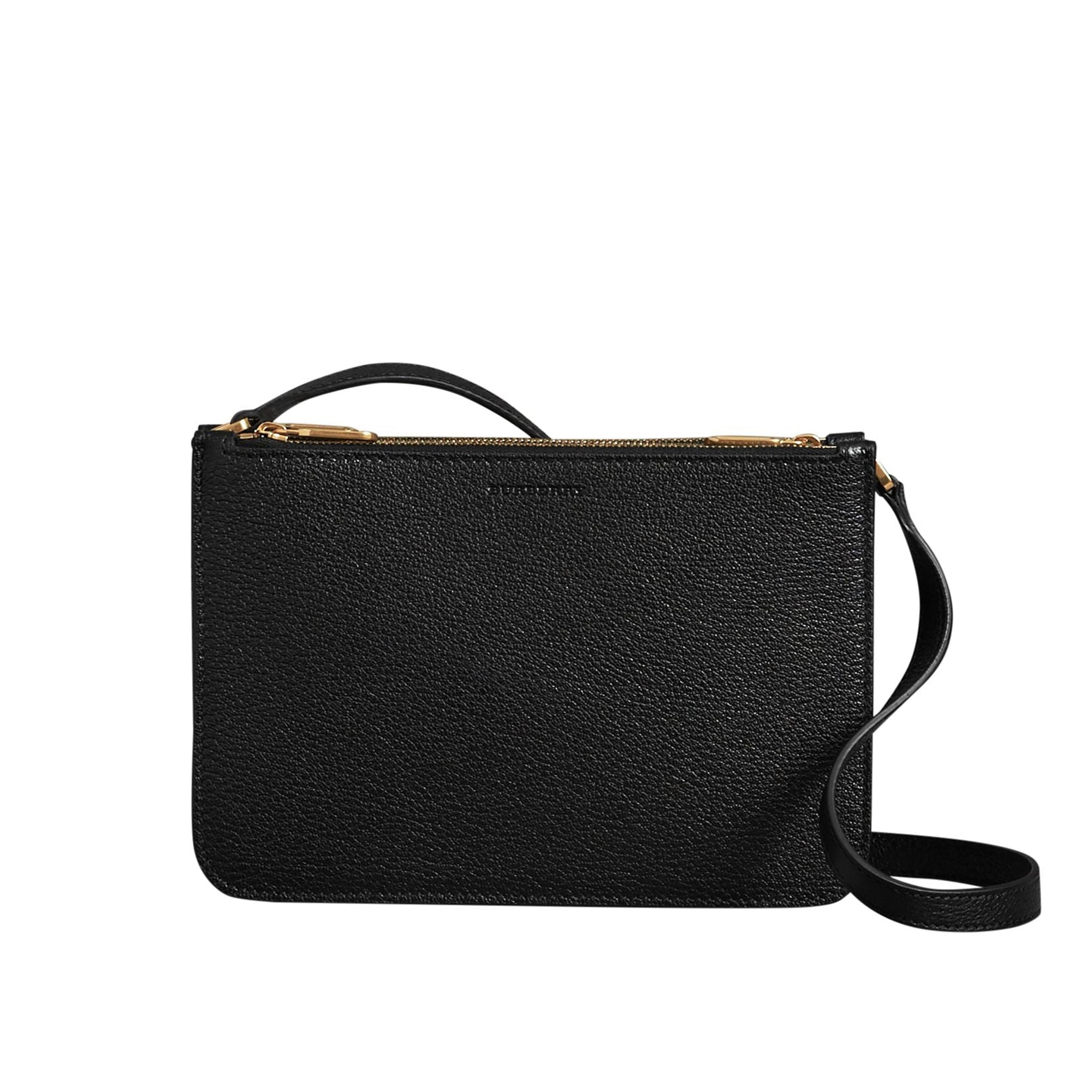 Sac à bandoulière en cuir grainé avec triple fermeture zippée - Black