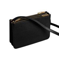 Sac à bandoulière en cuir grainé avec triple fermeture zippée - Black