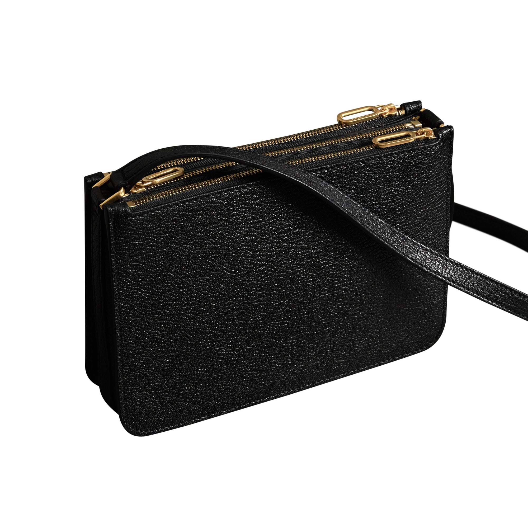 Sac à bandoulière en cuir grainé avec triple fermeture zippée - Black