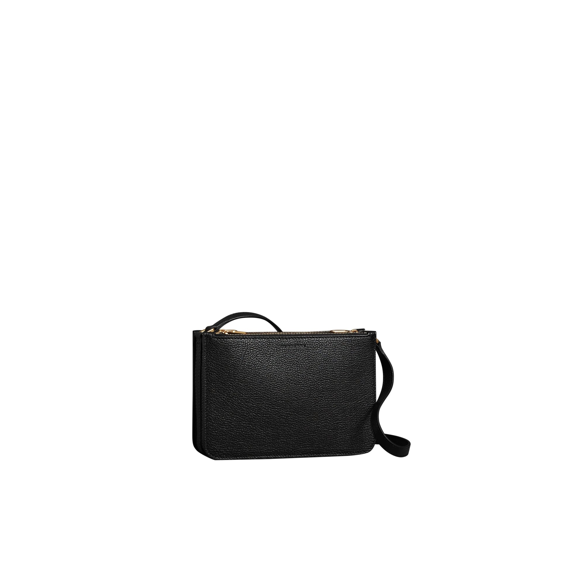 Sac à bandoulière en cuir grainé avec triple fermeture zippée - Black