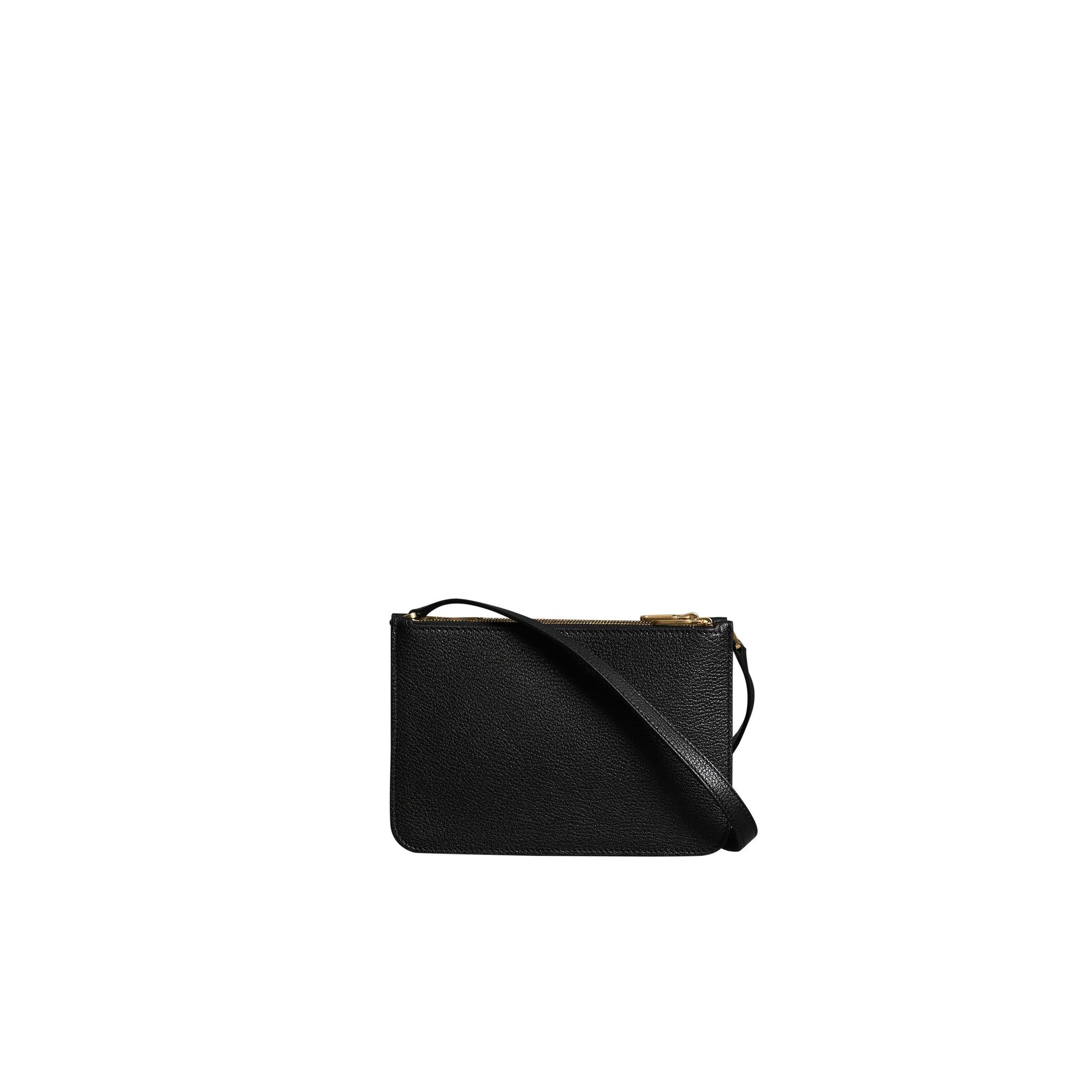 Sac à bandoulière en cuir grainé avec triple fermeture zippée - Black