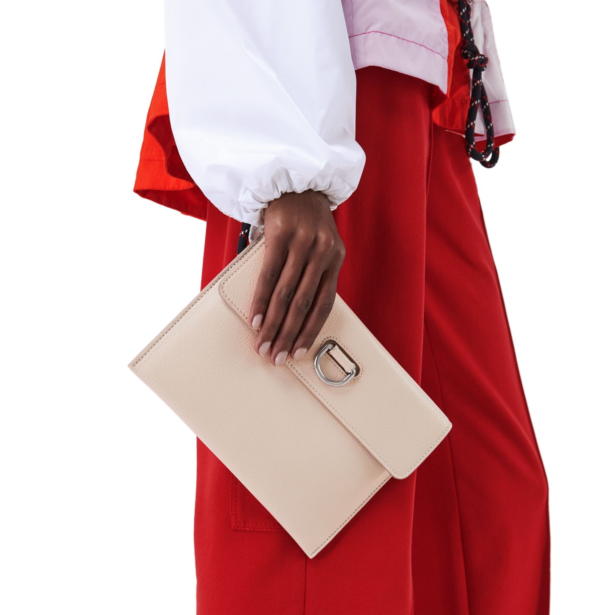 Pochette en cuir à boucle en D avec porte-monnaie zippé - Stone