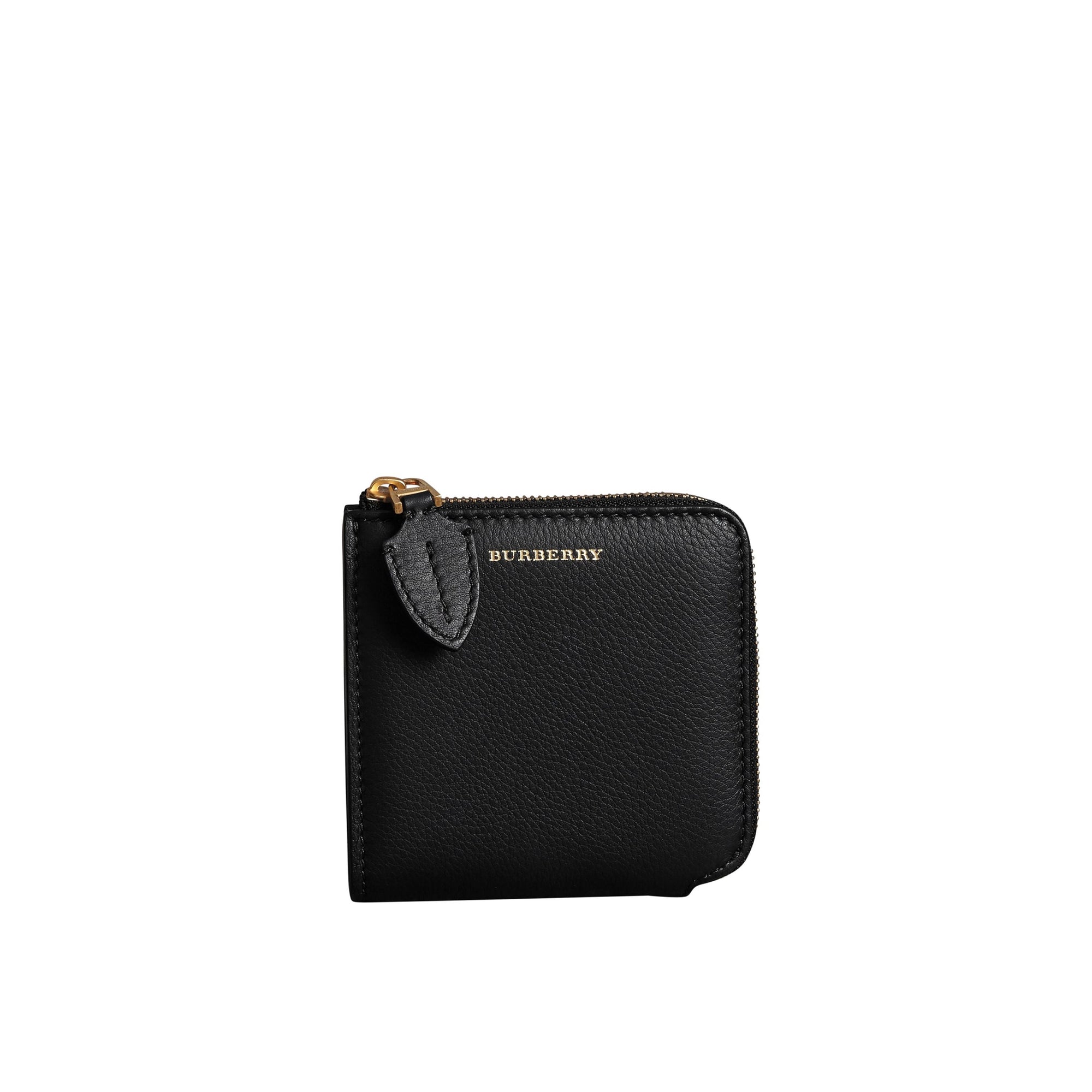 Portefeuille carré zippé en cuir grainé - Black