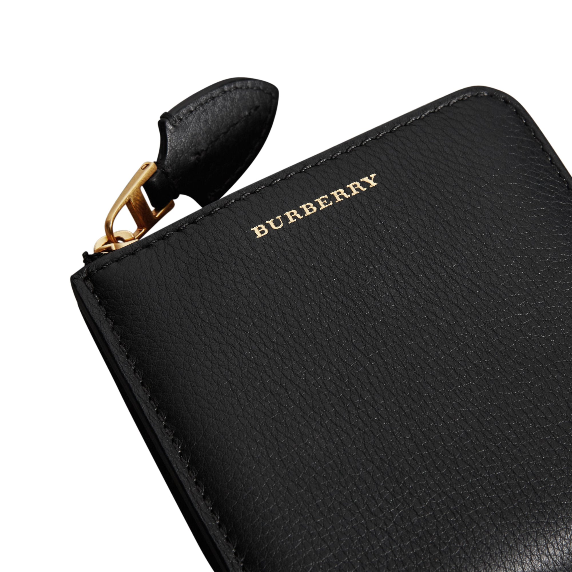 Portefeuille carré zippé en cuir grainé - Black