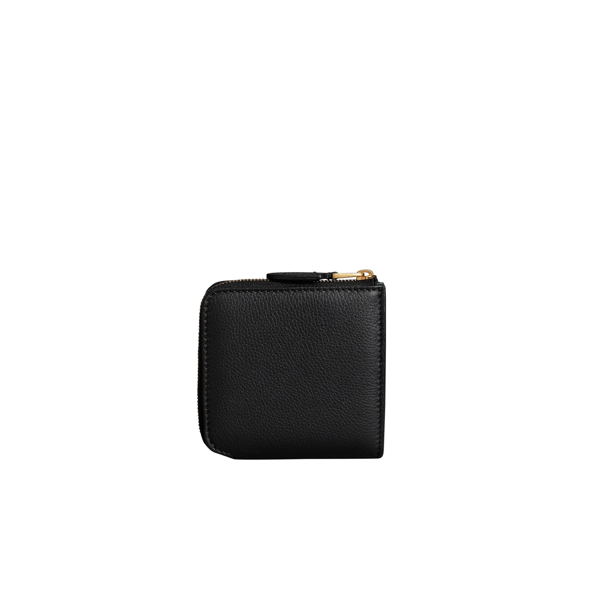 Portefeuille carré zippé en cuir grainé - Black