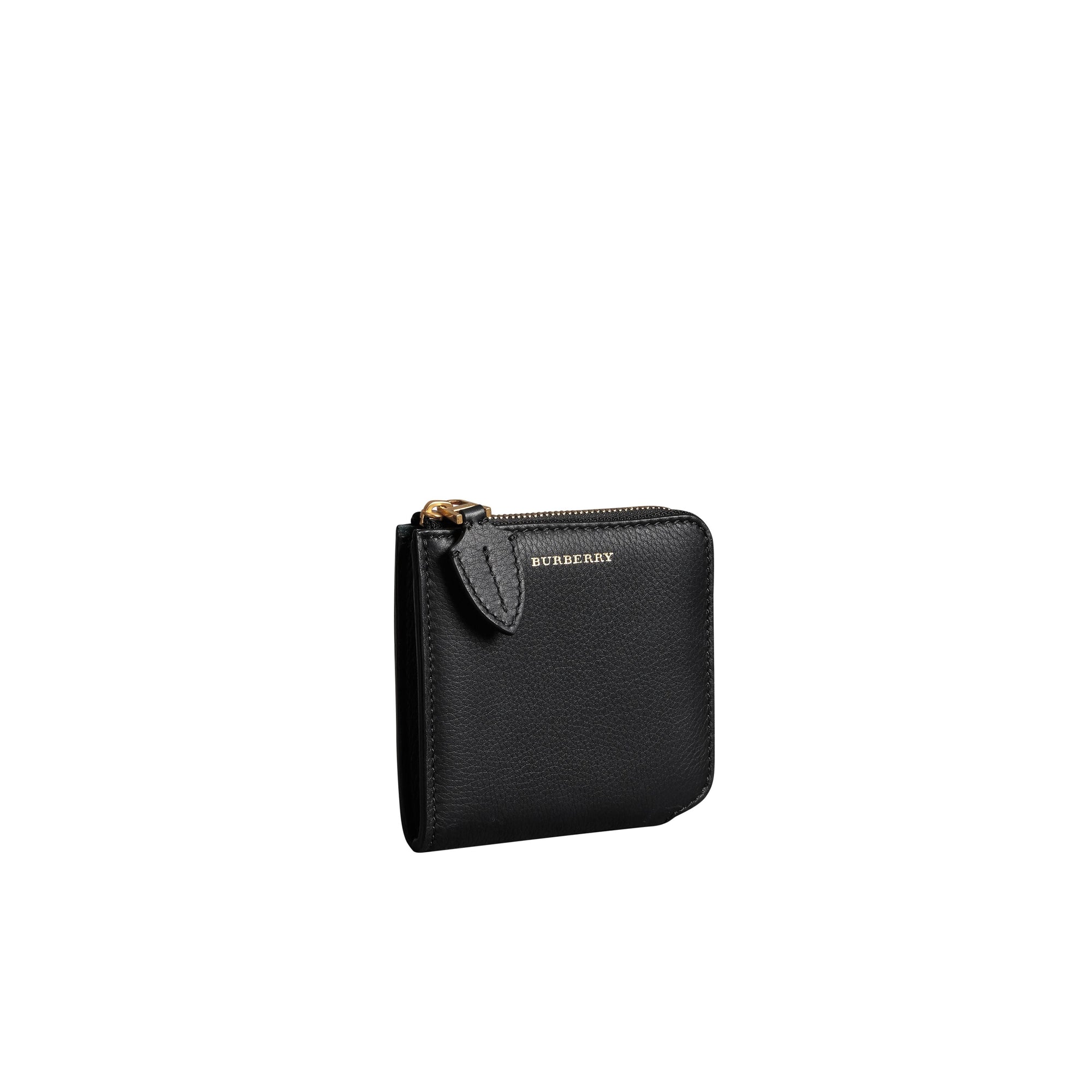 Portefeuille carré zippé en cuir grainé - Black
