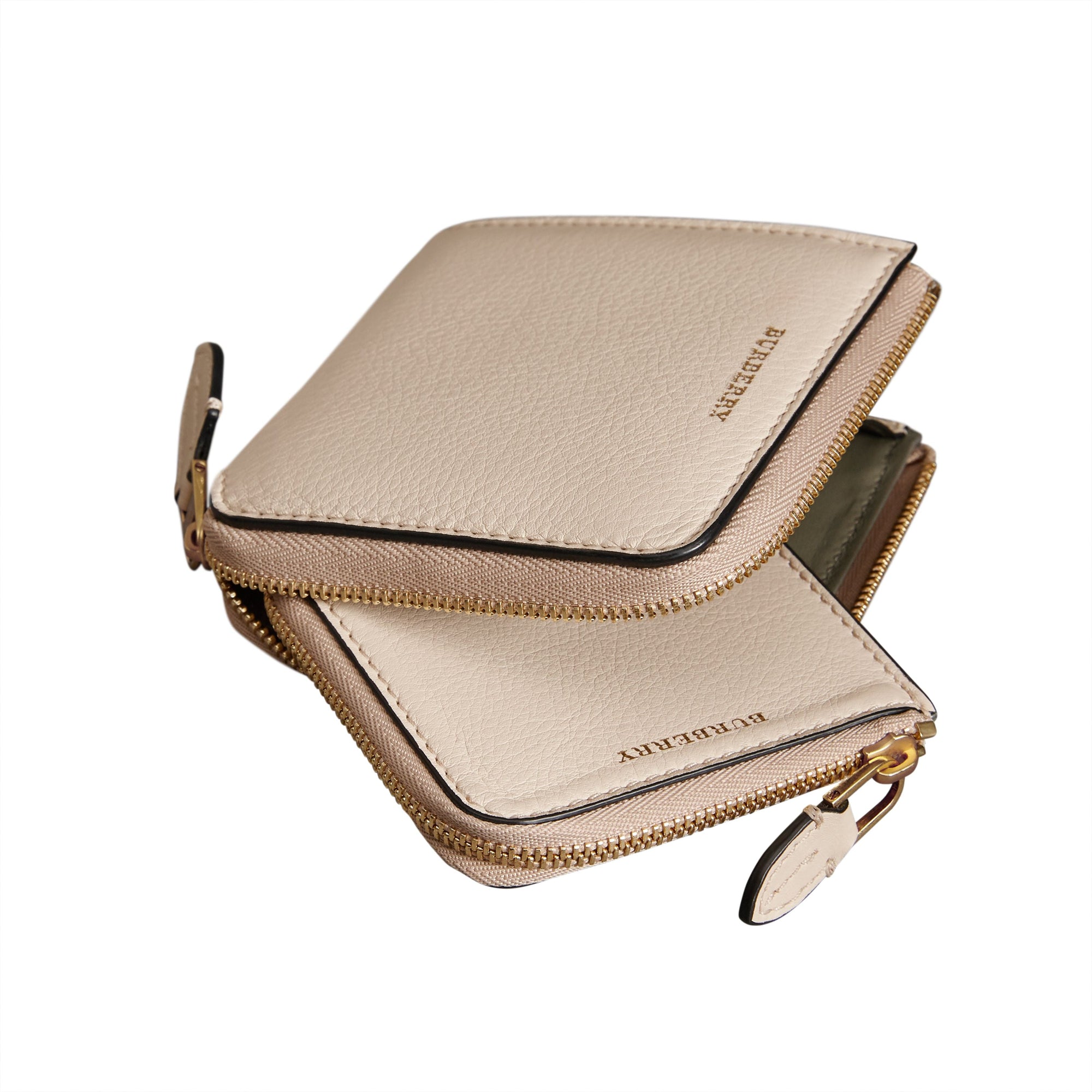 Portefeuille carré zippé en cuir grainé - Limestone