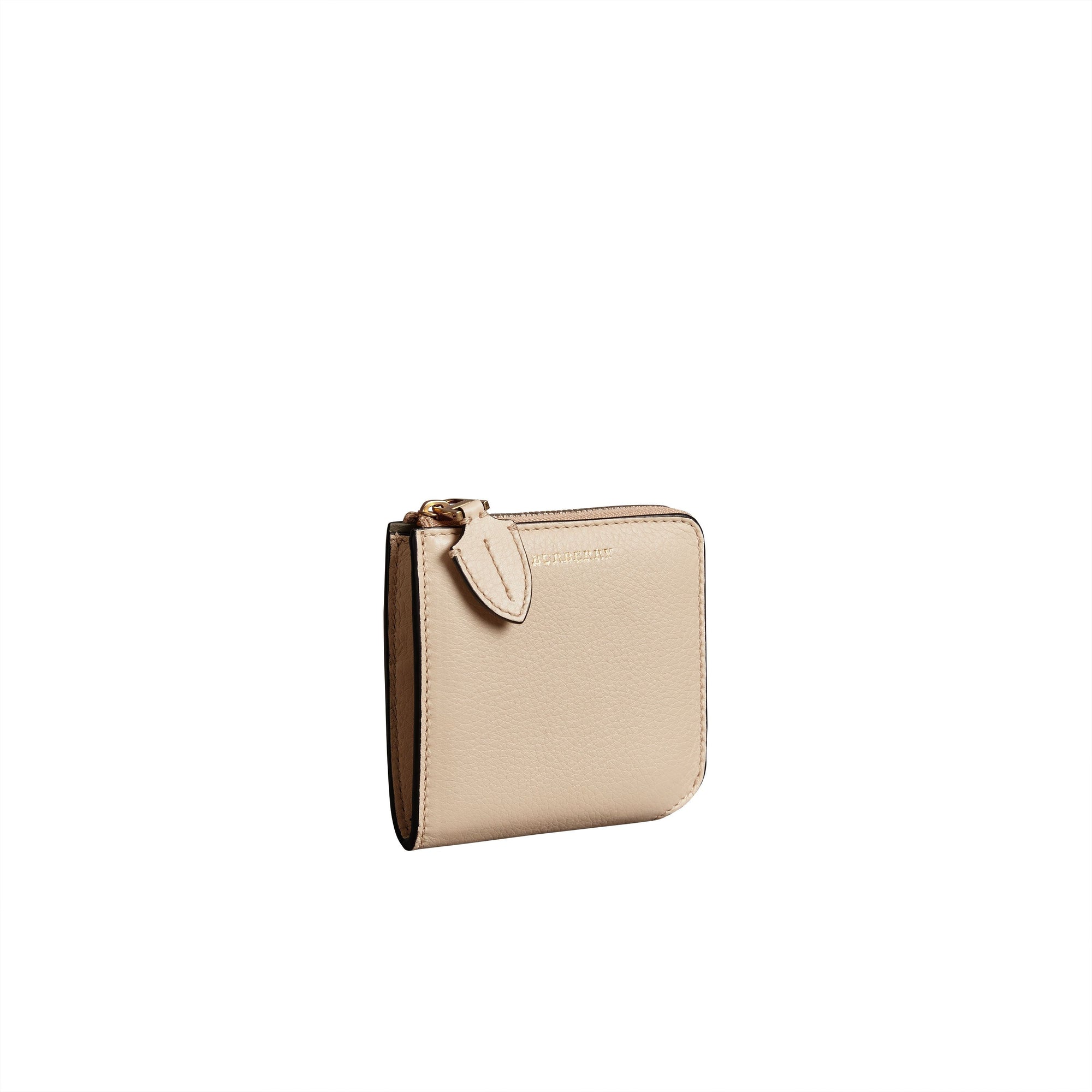 Portefeuille carré zippé en cuir grainé - Limestone