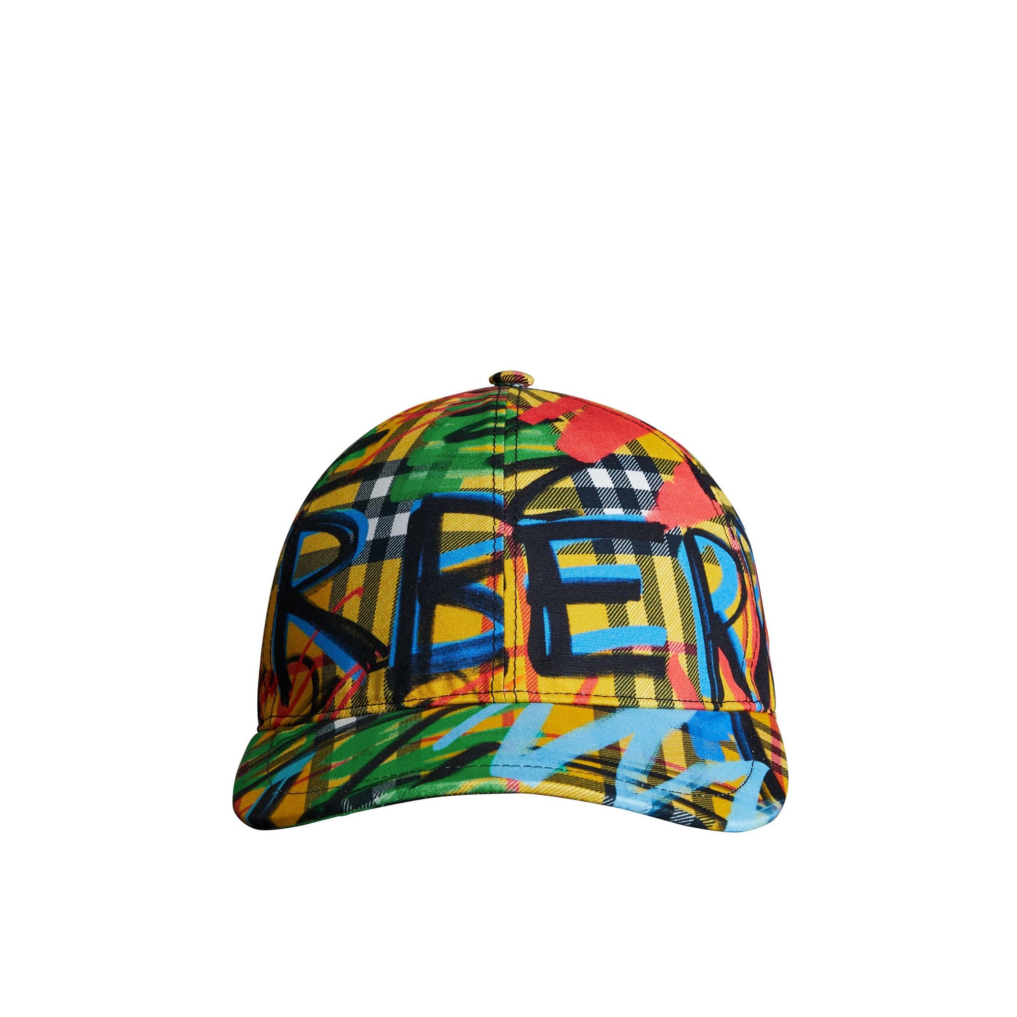 Casquette de baseball à motif check griffonné en graffiti - Amber Yellow