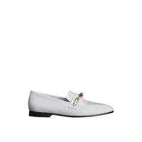 Mocassins en cuir verni avec chaîne - Optic White