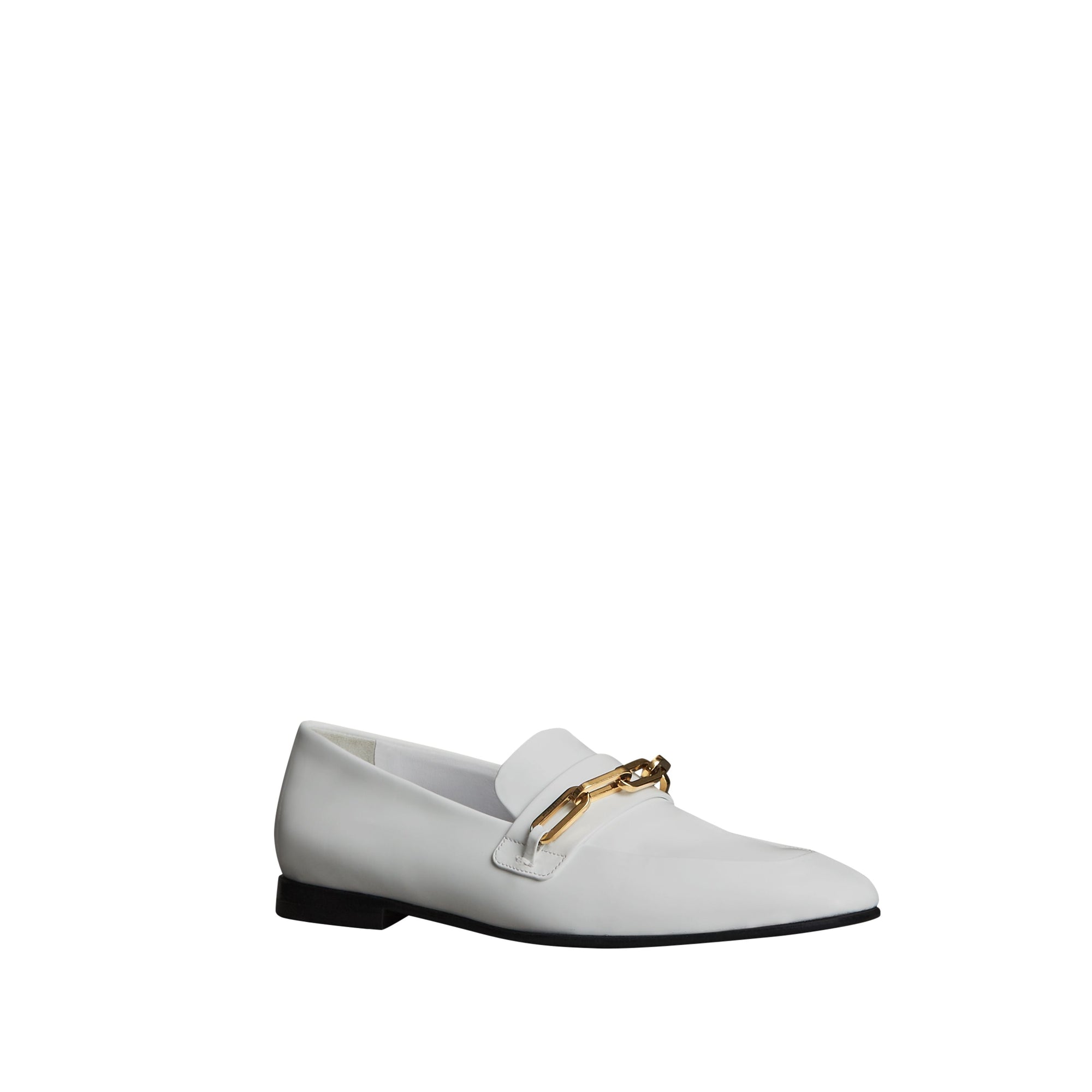 Mocassins en cuir verni avec chaîne - Optic White