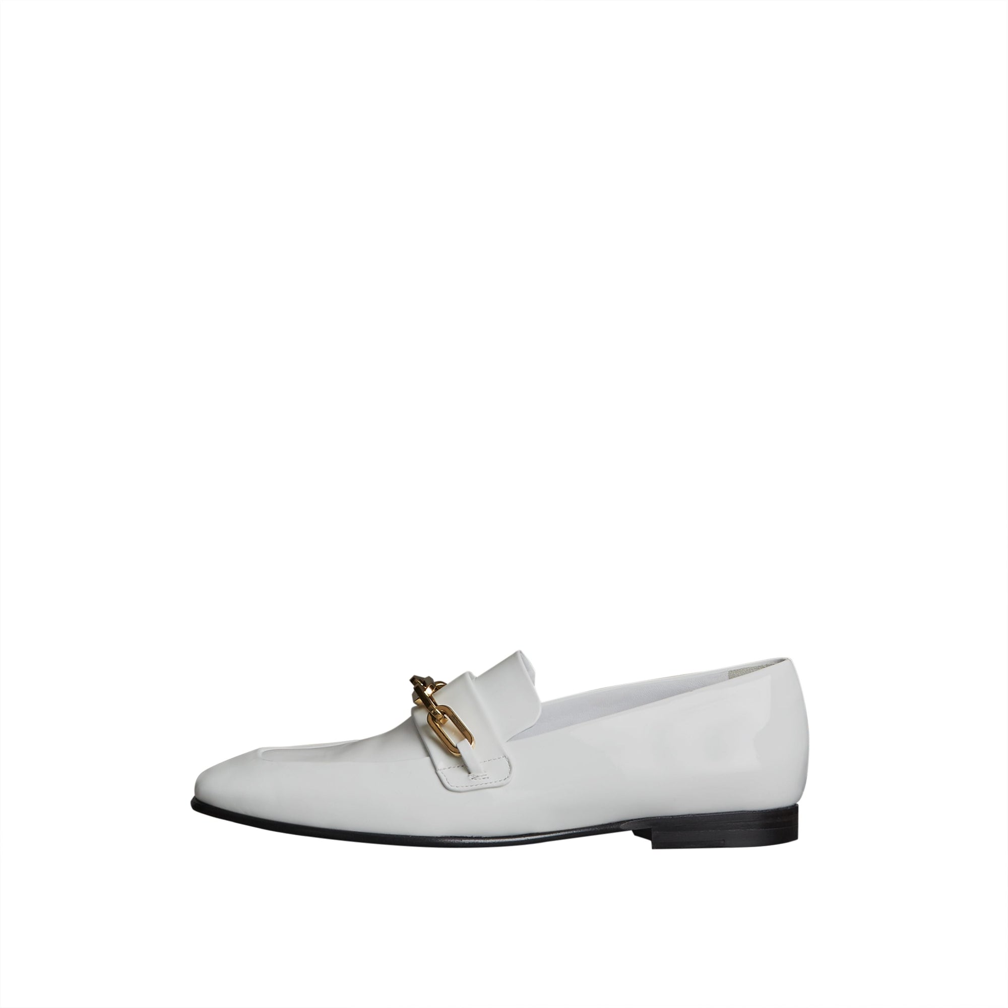 Mocassins en cuir verni avec chaîne - Optic White