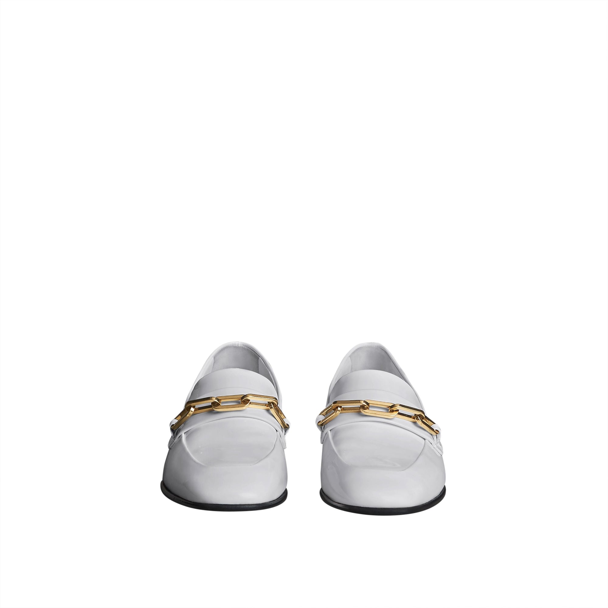 Mocassins en cuir verni avec chaîne - Optic White