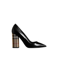 Escarpins en cuir verni avec talon bottier à motif Vintage check - Black