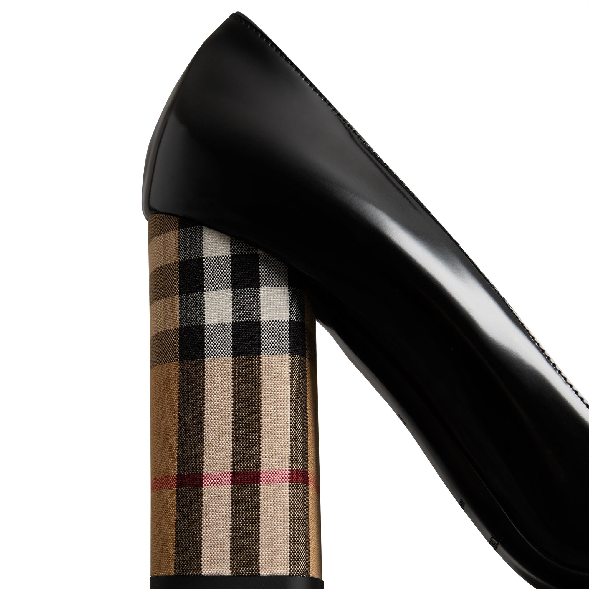 Escarpins en cuir verni avec talon bottier à motif Vintage check - Black