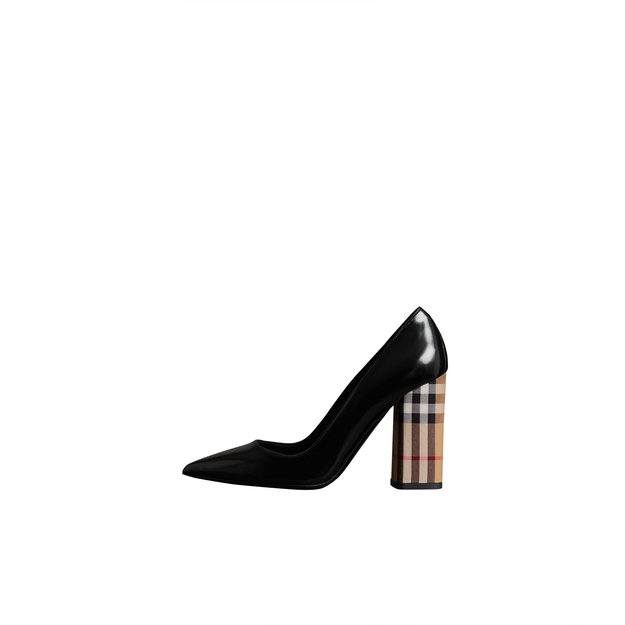 Escarpins en cuir verni avec talon bottier à motif Vintage check - Black