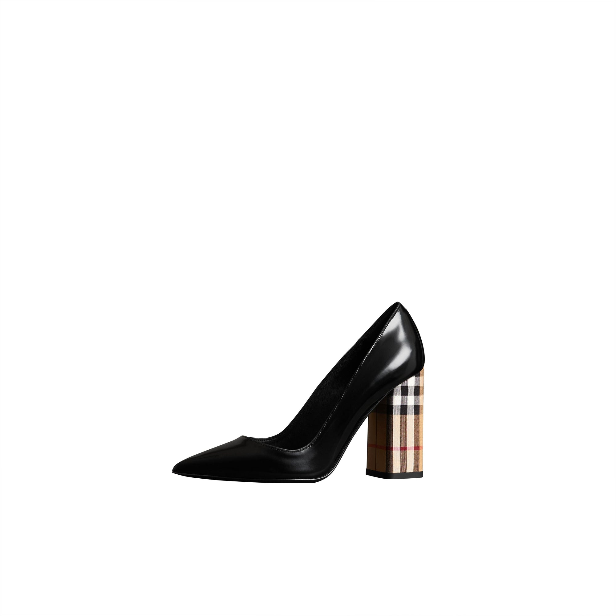 Escarpins en cuir verni avec talon bottier à motif Vintage check - Black