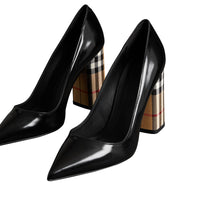 Escarpins en cuir verni avec talon bottier à motif Vintage check - Black