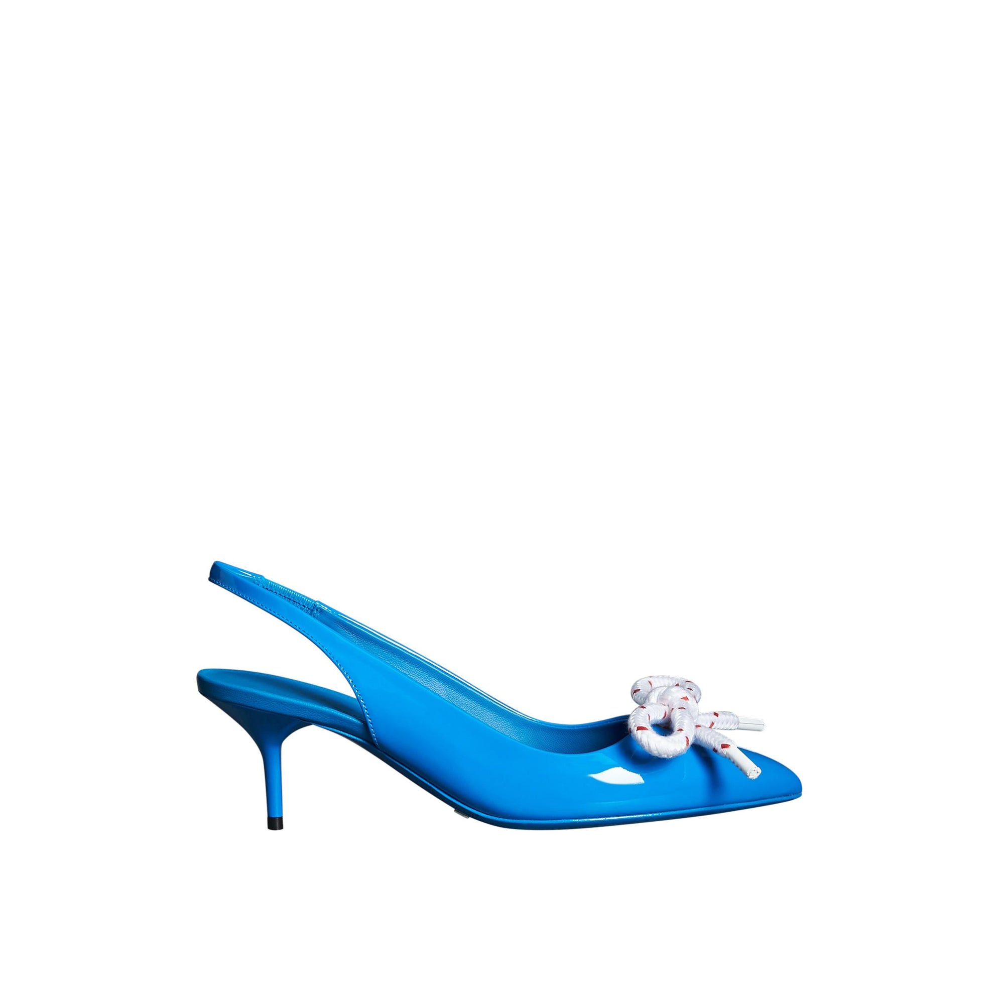 Escarpins à talon ouvert en cuir verni avec nœud en corde - Blue Azure