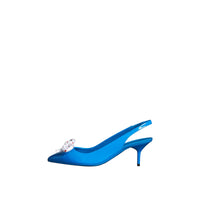 Escarpins à talon ouvert en cuir verni avec nœud en corde - Blue Azure