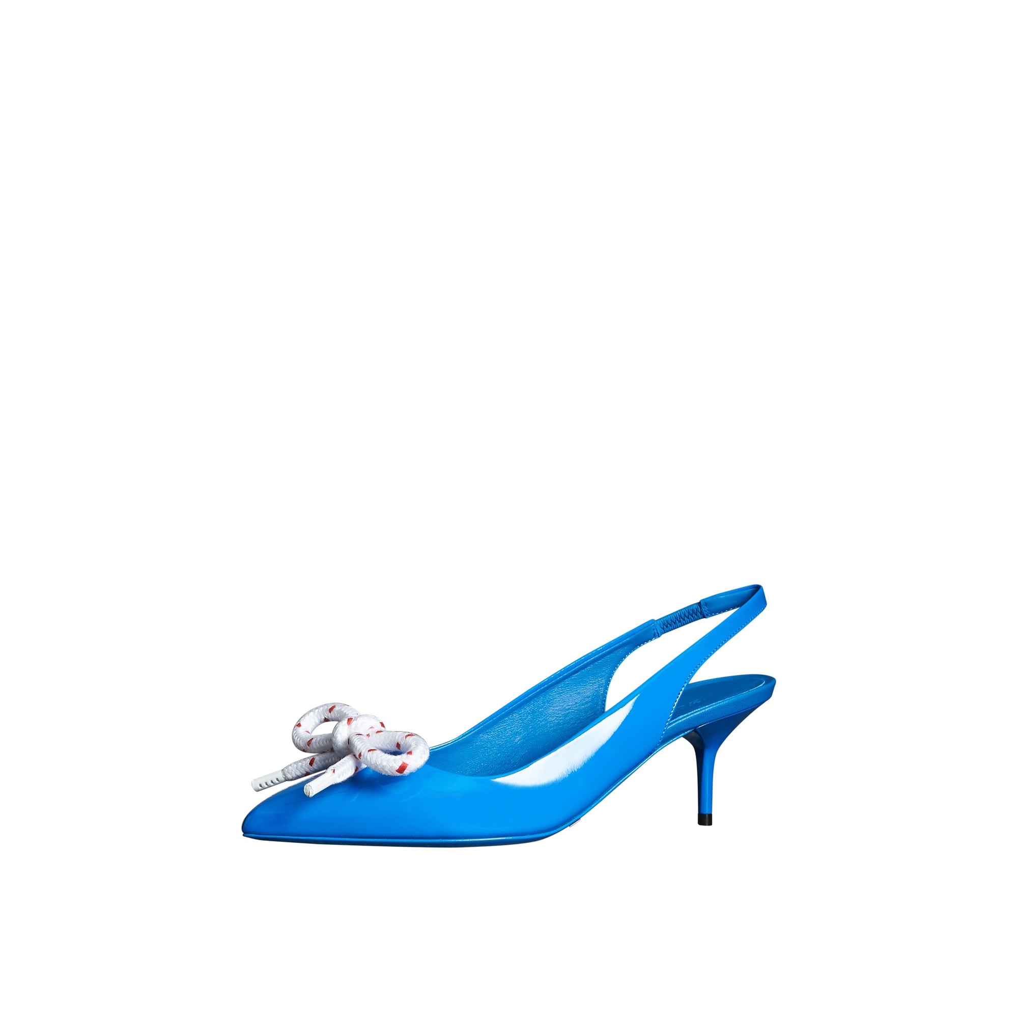 Escarpins à talon ouvert en cuir verni avec nœud en corde - Blue Azure