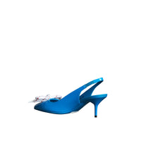 Escarpins à talon ouvert en cuir verni avec nœud en corde - Blue Azure