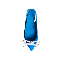 Escarpins à talon ouvert en cuir verni avec nœud en corde - Blue Azure
