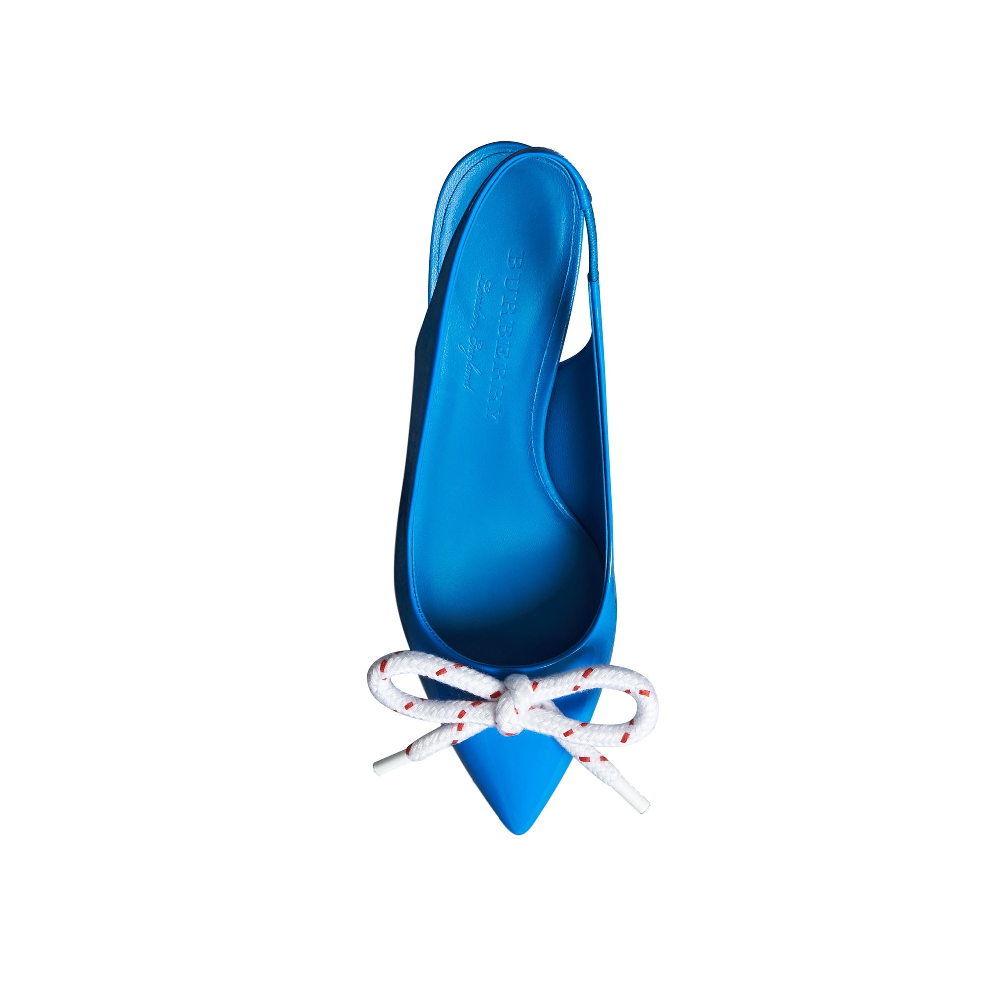 Escarpins à talon ouvert en cuir verni avec nœud en corde - Blue Azure