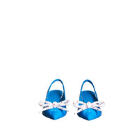 Escarpins à talon ouvert en cuir verni avec nœud en corde - Blue Azure