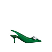 Escarpins à talon ouvert en cuir verni avec nœud en corde - Bright Pigment Green