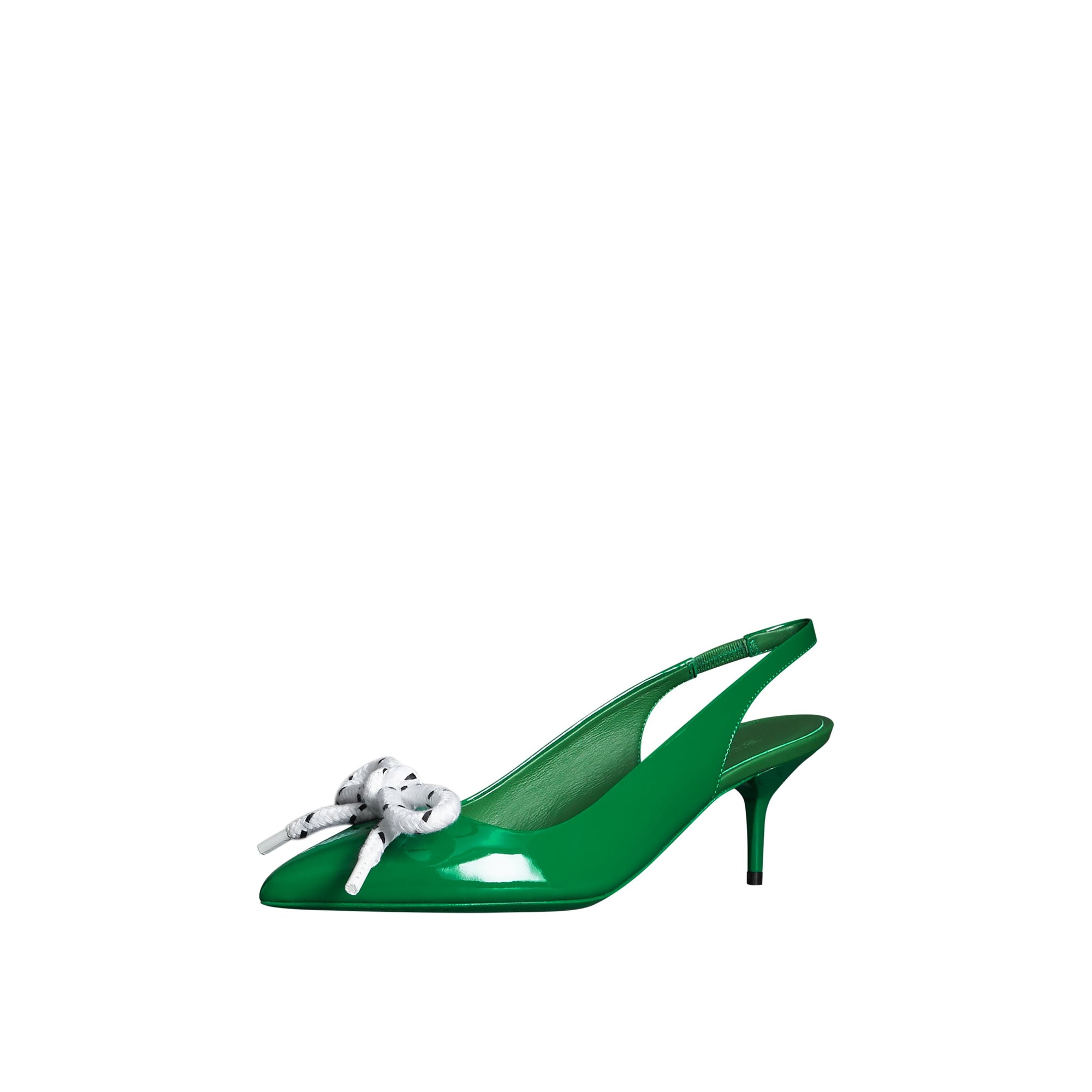 Escarpins à talon ouvert en cuir verni avec nœud en corde - Bright Pigment Green
