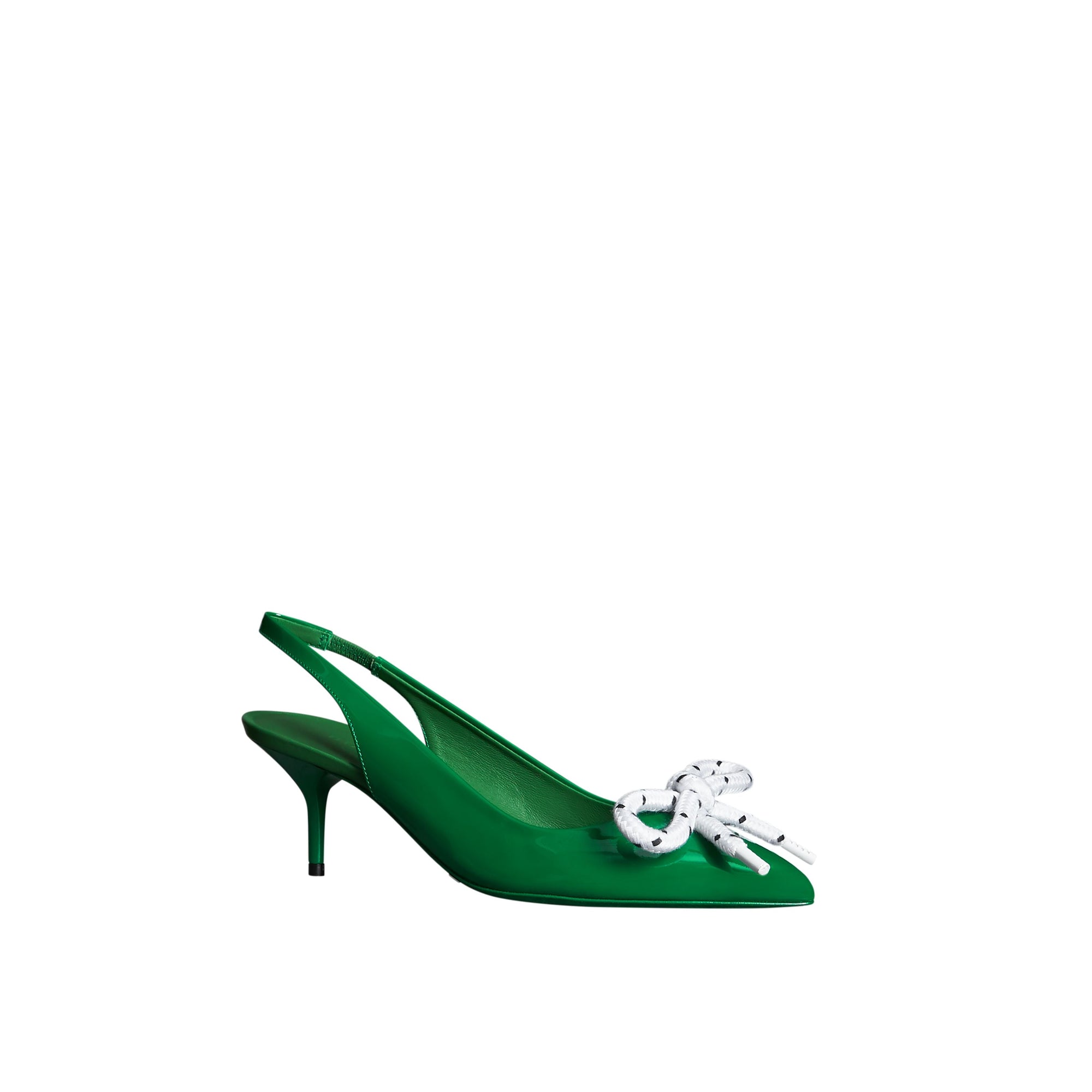 Escarpins à talon ouvert en cuir verni avec nœud en corde - Bright Pigment Green