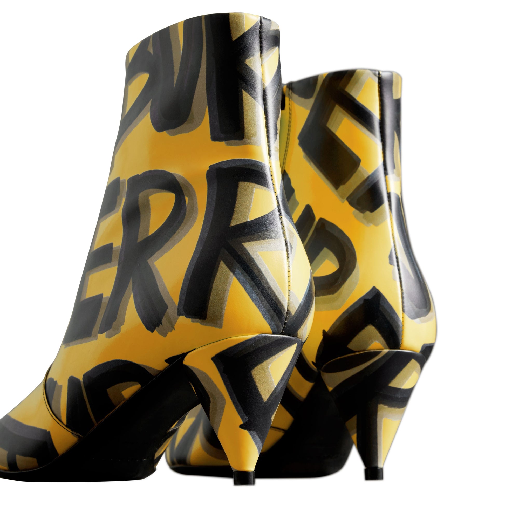 Bottines en cuir à imprimé graffiti - Vibrant Yellow
