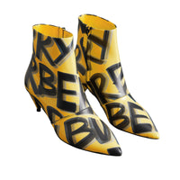 Bottines en cuir à imprimé graffiti - Vibrant Yellow