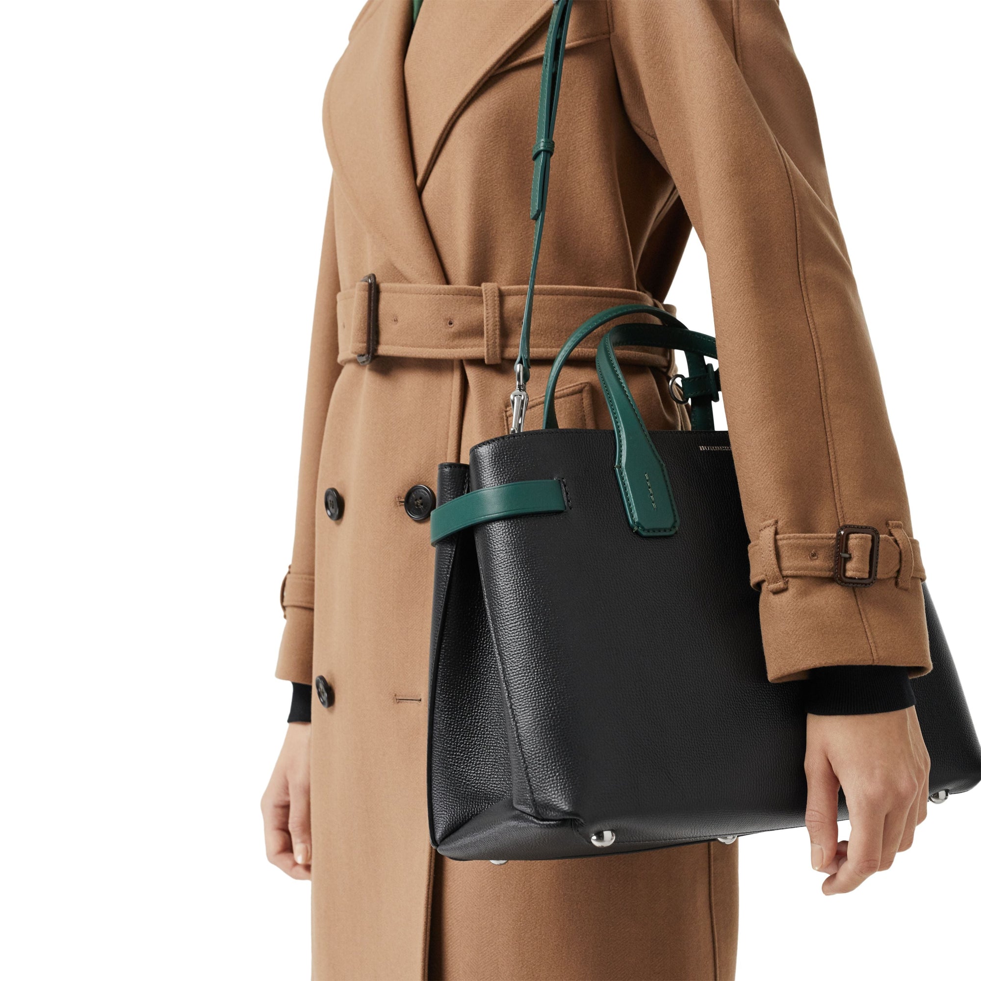 Sac The Banner moyen en cuir bicolore - Black & Sea Green