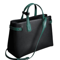 Sac The Banner moyen en cuir bicolore - Black & Sea Green