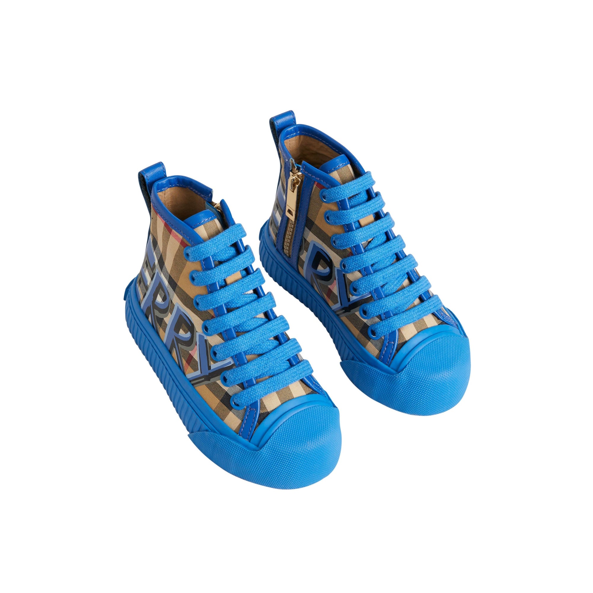 Sneakers montantes à motif Vintage check et graffiti - Bright Sky Blue