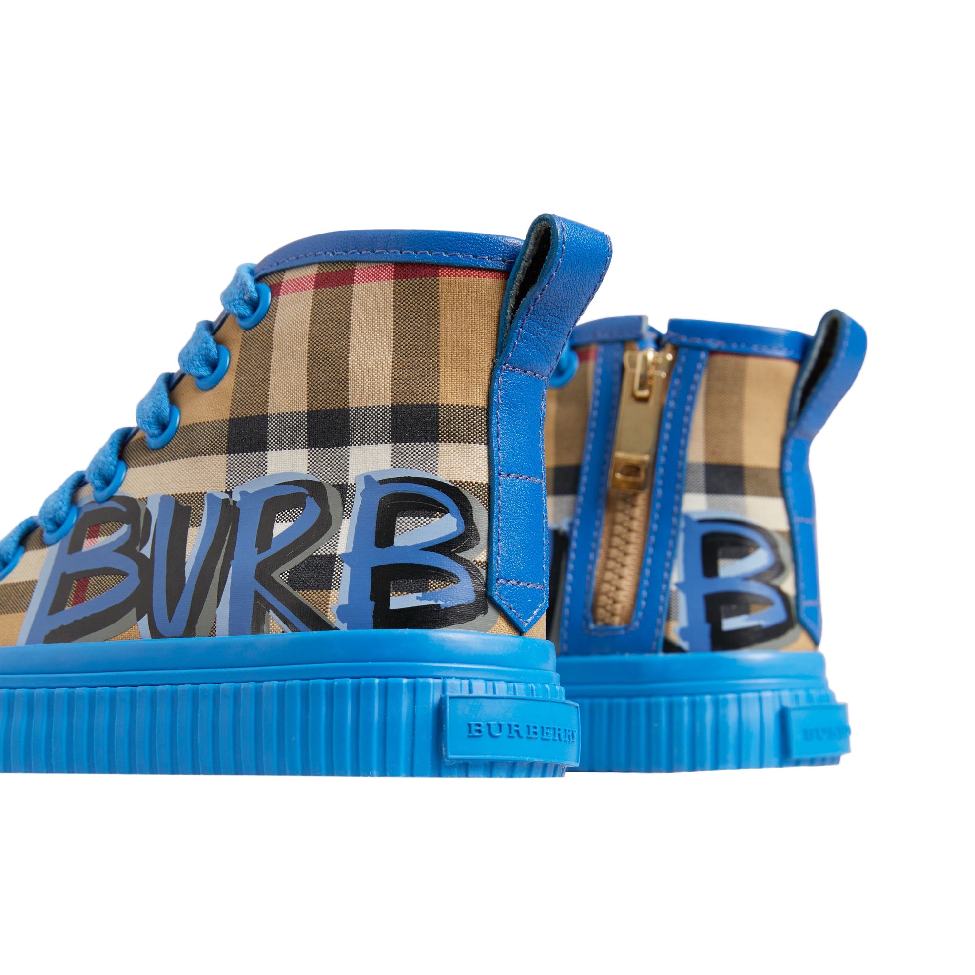 Sneakers montantes à motif Vintage check et graffiti - Bright Sky Blue