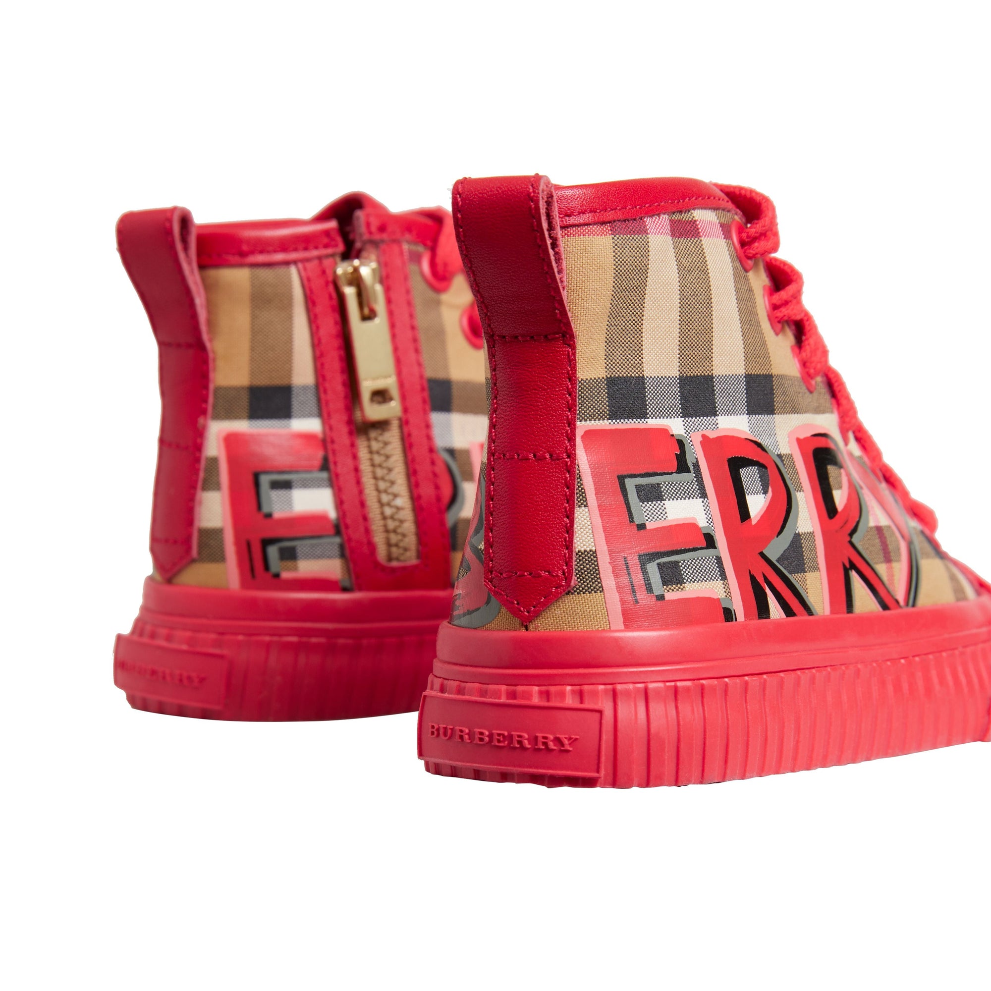 Sneakers montantes à motif Vintage check et graffiti - Bright Red