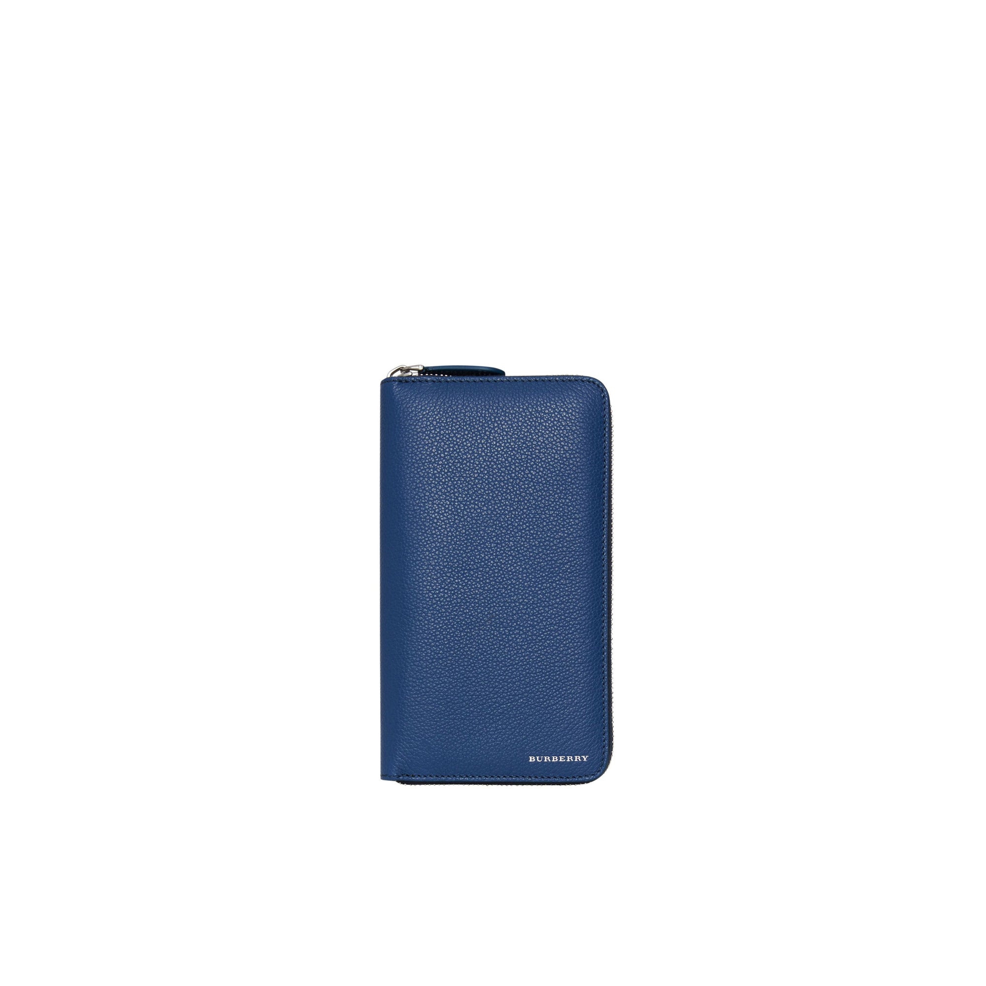 Portefeuille zippé en cuir grainé - Bright Ultramarine