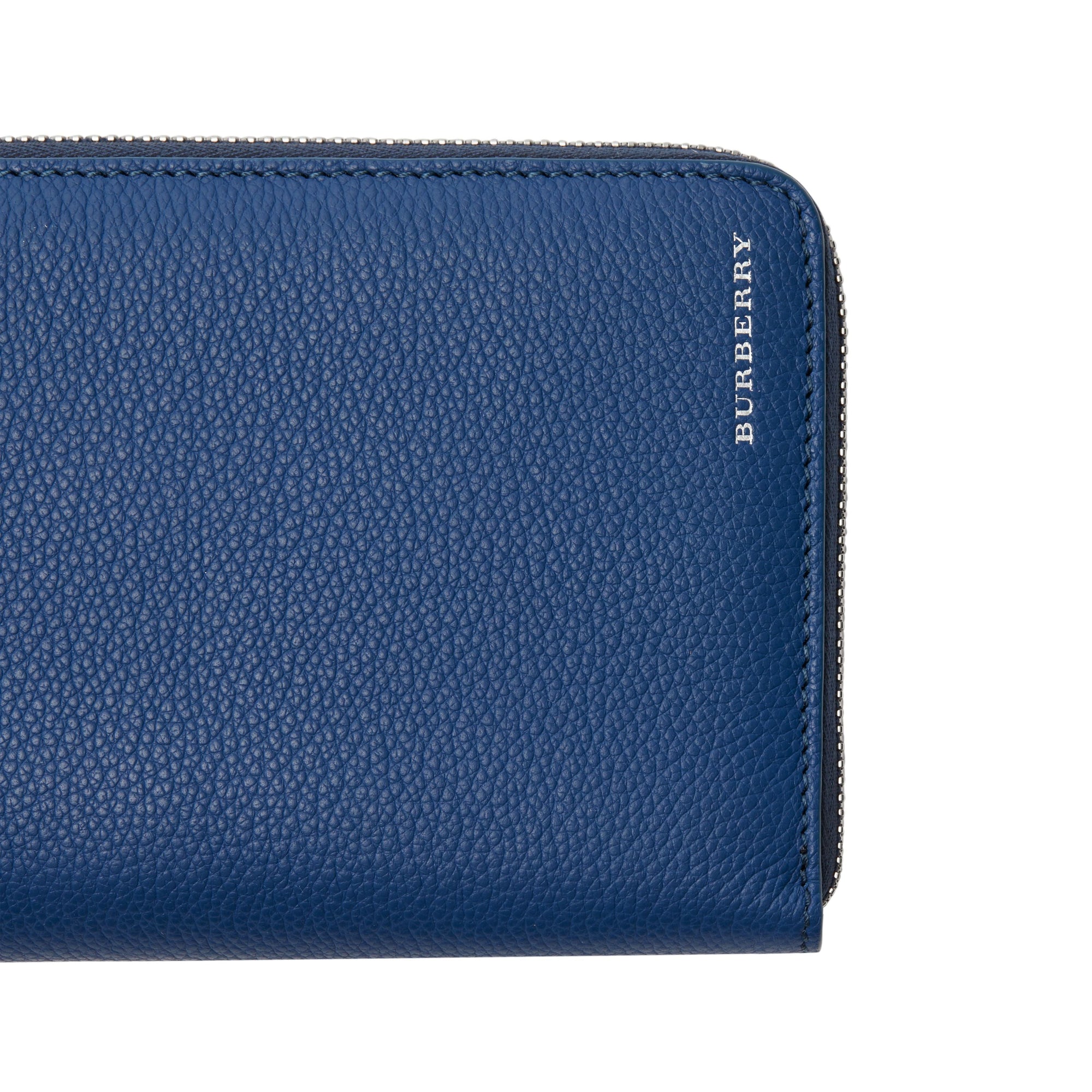 Portefeuille zippé en cuir grainé - Bright Ultramarine