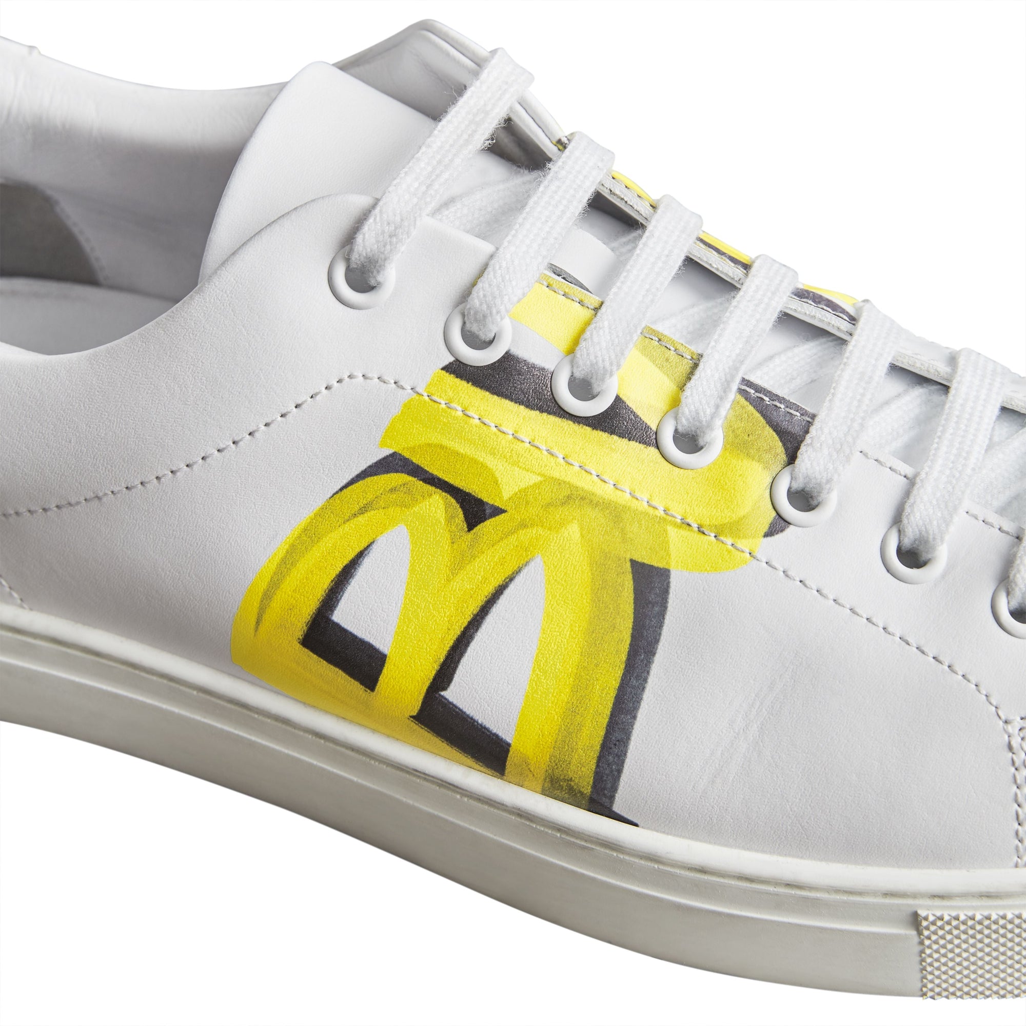 Sneakers en cuir avec logo imprimé - Optic White & V Yellow