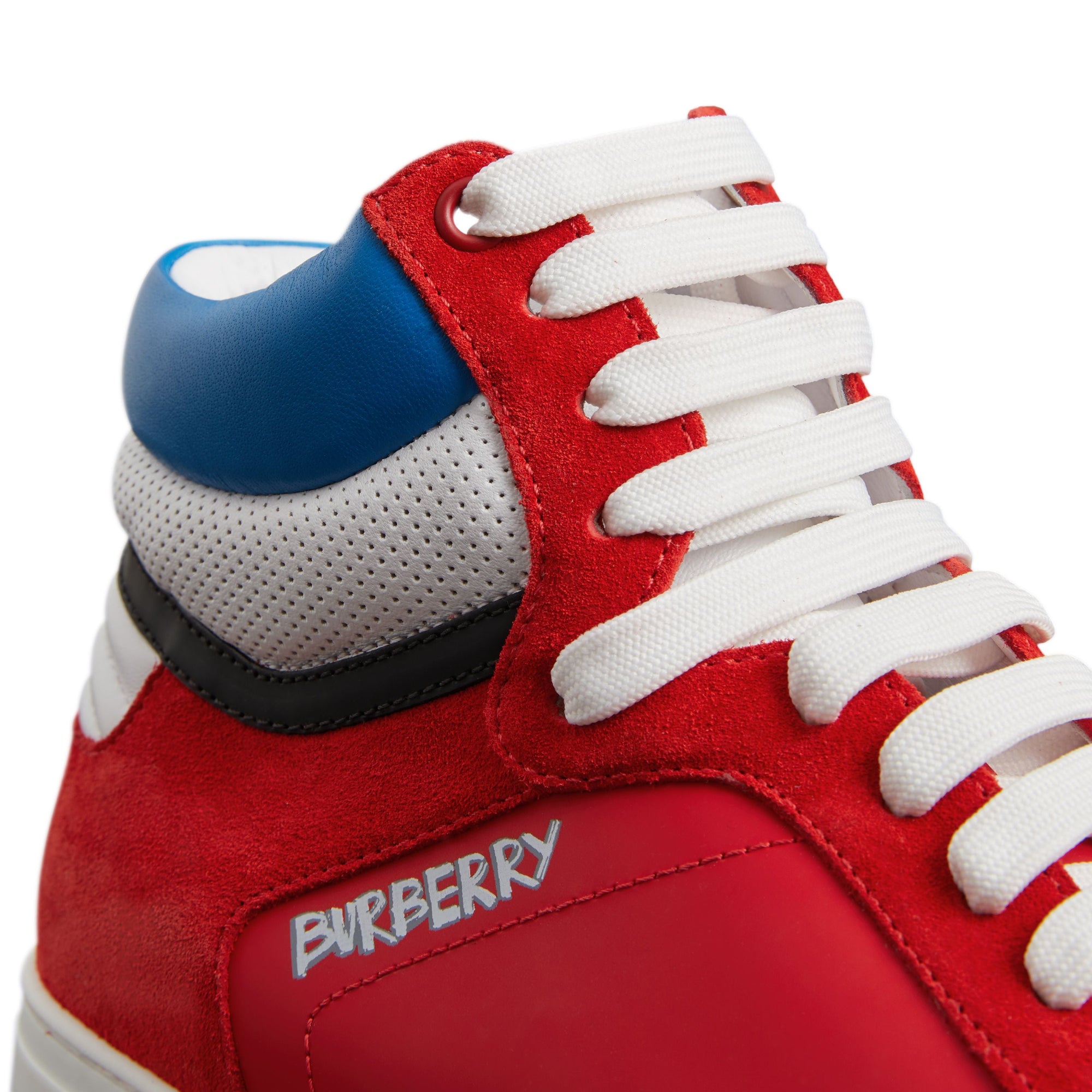 Sneakers montantes en cuir et cuir velours - Bright Red
