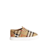 Sneakers sans lacets en cuir à motif Vintage check - Antique Yellow & White